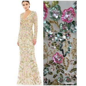 Mac Duggal 5503 Long Sleeves Embellished Floral Sequins Evening Gown Maxi Sz. 20